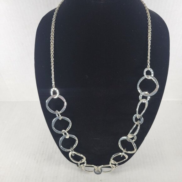 Silver-Tone Chunky Abstract Retro Chain Interlocking Link 29" Necklace - Picture 2 of 3